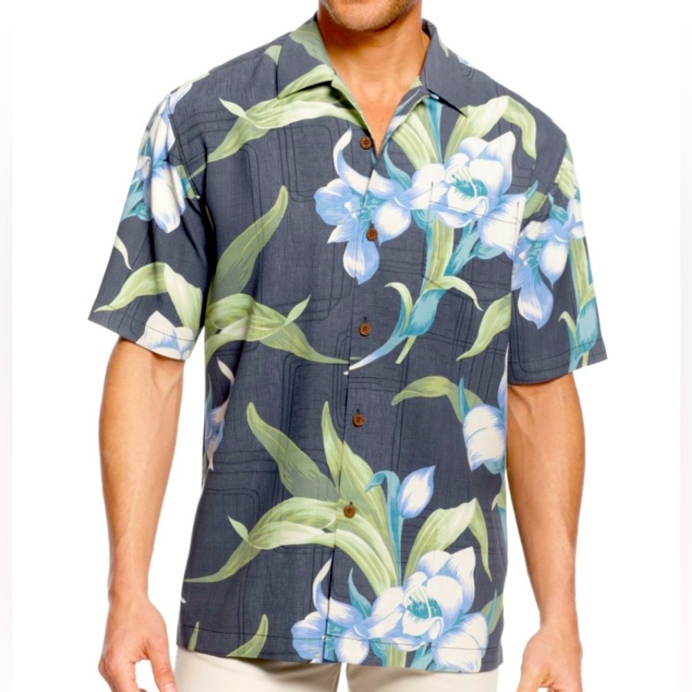 Tommy Bahama Short Sleeve Silk Hawaiian Floral Tropical Camp Shirt Large